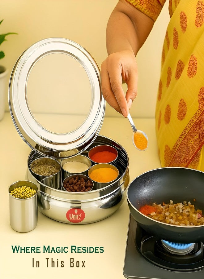Unify Stainless Steel Masala Box | See Through Airtight Lid | 7 Spice Containers With Small Spoon | Masala Dabba For Kitchen | Spice Box for Kitchen Storage | Masala Dani Container (1200 ml, Silver) - Image 4